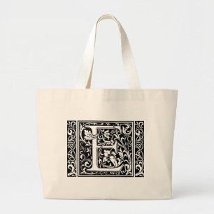 Letter E Medieval Monogram Art Nouveau Large Tote Bag