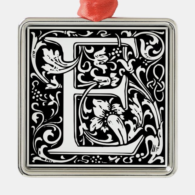 Letter E Medieval Monogram Art Nouveau Metal Ornament (Front)