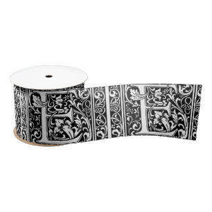 Letter E Medieval Monogram Art Nouveau Satin Ribbon
