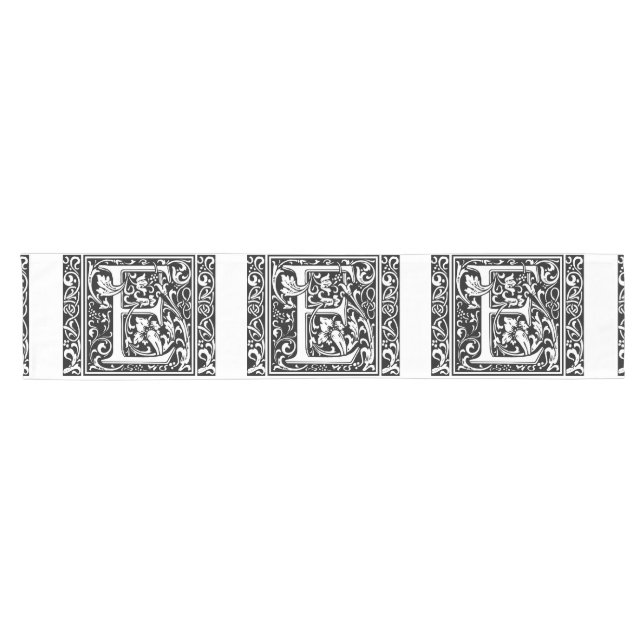Letter E Medieval Monogram Art Nouveau Short Table Runner (Horizontal)