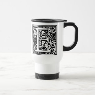 Letter E Medieval Monogram Art Nouveau Travel Mug