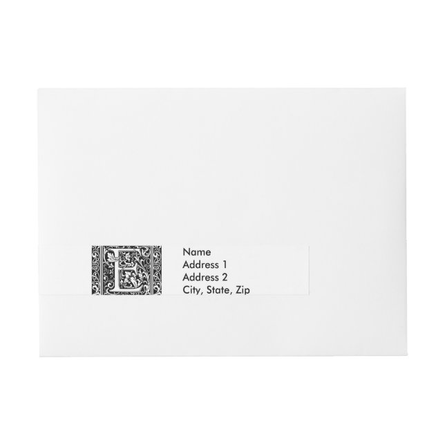 Letter E Medieval Monogram Art Nouveau Wraparound Address Label (Front)