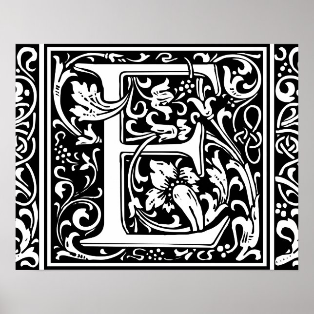 Letter E Medieval Monogram Vintage Initial Poster (Front)