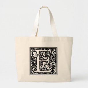 Letter E Medieval Monogram Vintage Large Initial Tote Bag