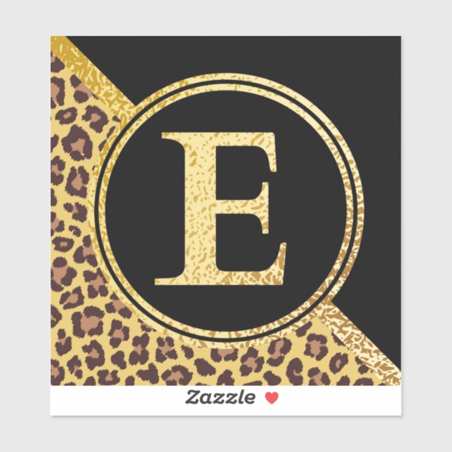 Letter E Monogram Leopard Print Gold and Black (Sheet)