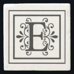 Letter E Monogram Stone Coasters<br><div class="desc">monogram, initial, elegant, black, white, square, border, letter e</div>