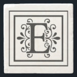Letter E Monogram Stone Coasters<br><div class="desc">monogram, initial, elegant, black, white, square, border, letter e</div>