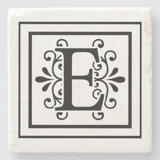 Letter E Monogram Stone Coasters (Front)