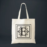 Letter E Monogram Tote Bag<br><div class="desc">monogram, initial, elegant, black, white, square, border, letter e</div>
