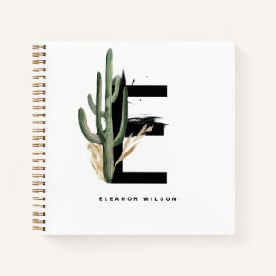  Letter E Monogram   Tropical Cactus Personalized Notebook