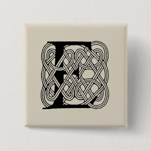 Letter E Monogram Vintage Celtic Knot Print 2 Inch Square Button