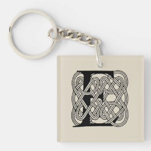 Letter E Monogram Vintage Celtic Knot Print Keychain