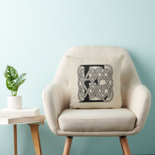 Letter E Monogram Vintage Celtic Knot Print Throw Pillow