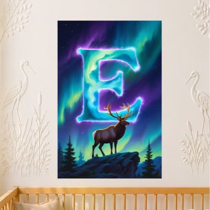 Letter E Northern Lights Nursery   Aurora Borealis Poster