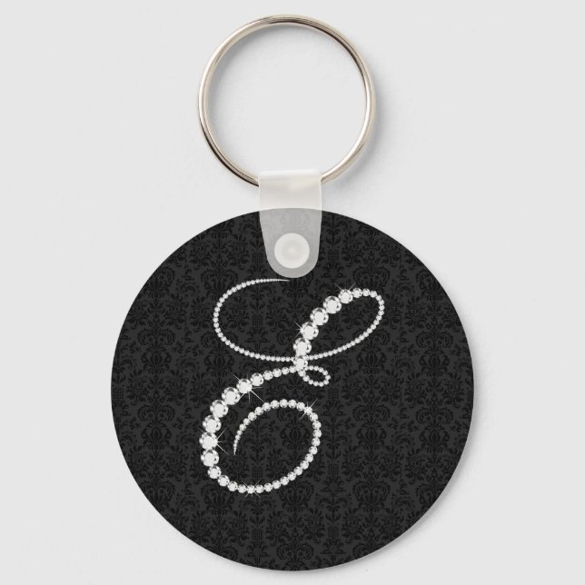 Letter E Sparkling Diamonds-Monogram Keychain (Front)