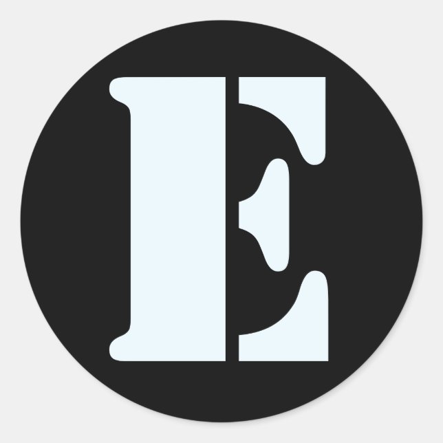 Letter E Stencil Alphabet by Janz Alice Blue Black Classic Round Sticker (Front)