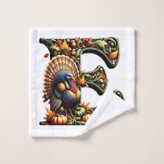 Letter E Thanksgiving style gift  Bath Towel Set (Wash Cloth)