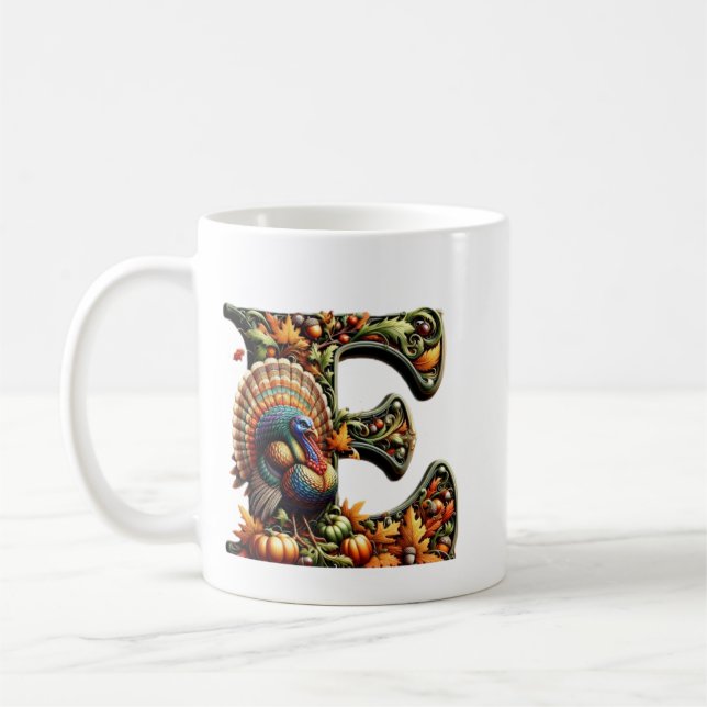 Letter E Thanksgiving style gift  Coffee Mug (Left)