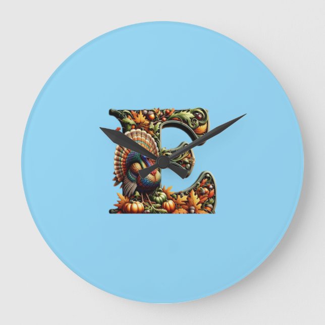 Letter E Thanksgiving style gift  Large Clock (Front)