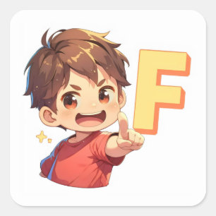 Letter F Anime Boy Square Sticker