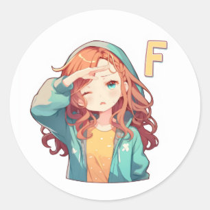 Letter F Anime Woman Girl Classic Round Sticker
