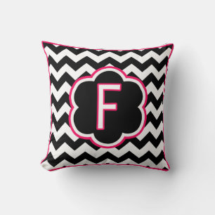 Letter F Black and White Chevron Monogram Throw Pillow