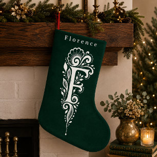 Letter F Botanical Monogram Personalized Stocking