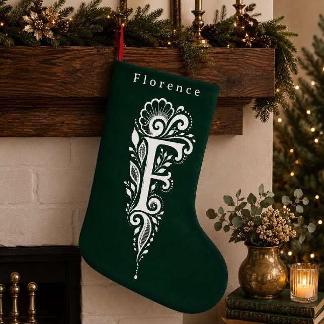 Letter F Botanical Monogram Personalized Stocking (Creator Uploaded)