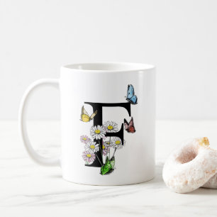  Letter F Botanical Watercolor Butterfly Monogram  Coffee Mug