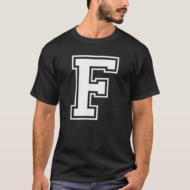 Letter F Capital Alphabet College Varsity Monogram T-Shirt (Front)