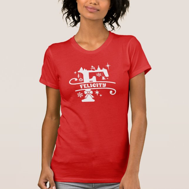 Letter F Christmas Monogram Initial Name Red   T-Shirt (Front)