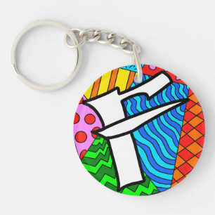 Letter F Colourful Doodles Keychain
