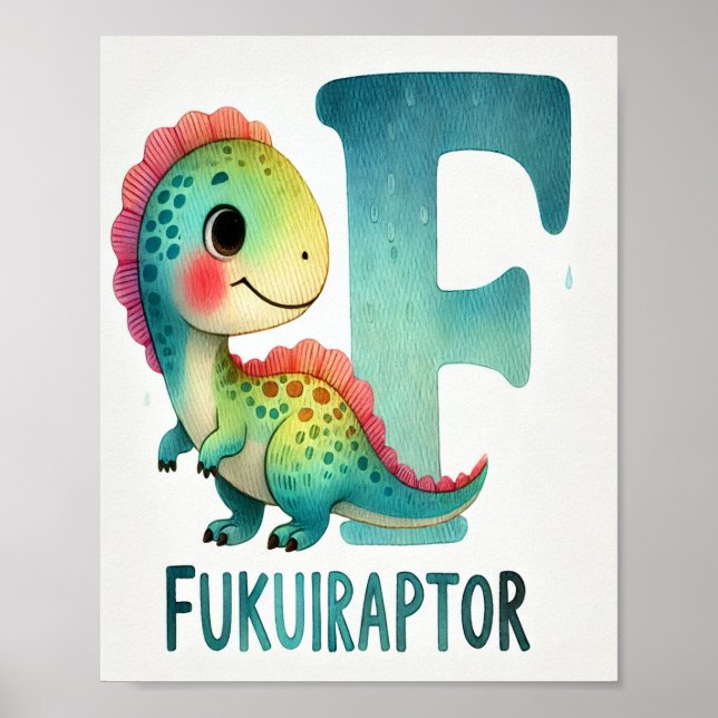 Letter F, Dinosaur Alphabet Watercolor Poster (Front)