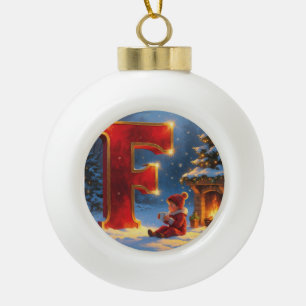 Letter F Fireplace Personalized Monogram Holiday Ceramic Ball Christmas Ornament