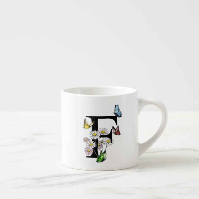 Letter F Floral Butterfly Monogram Initial    Espresso Cup (Right)