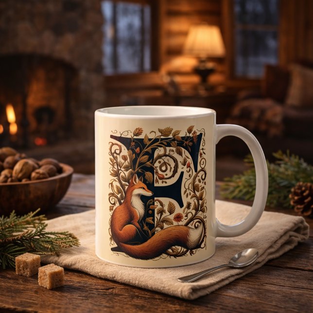 Letter F  Fox and Fauna – Personalize Coffee Mug (Creator Uploaded)