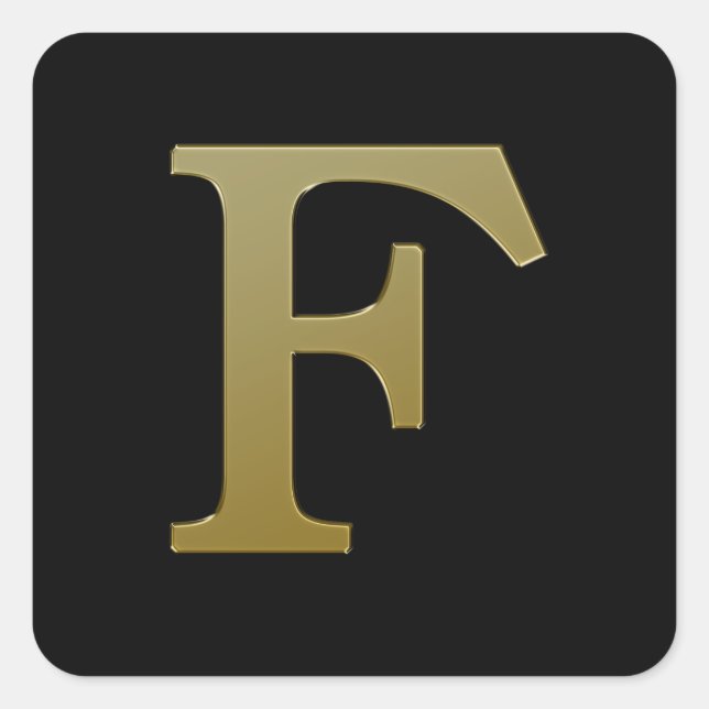 Letter F Gold Square Sticker (Front)