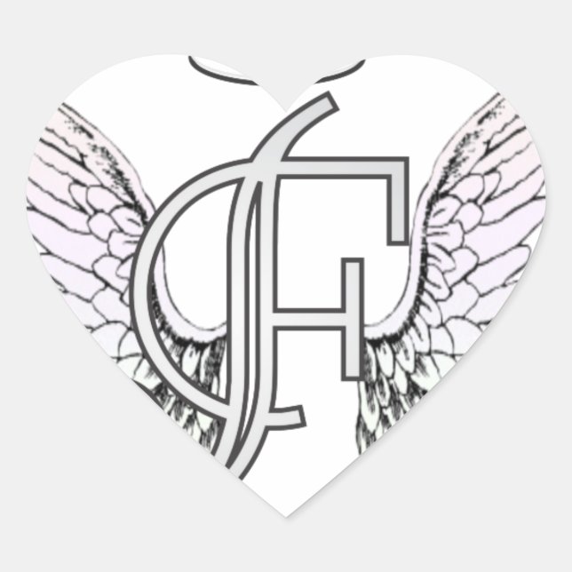 Letter F Initial Monogram with Angel Wings & Halo Heart Sticker (Front)