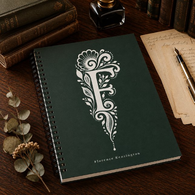 Letter F Linocut Botanical Monogram Notebook (Creator Uploaded)