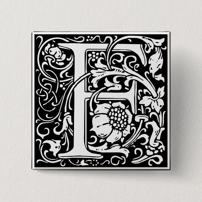 Letter F Medieval Monogram Art Nouveau 2 Inch Square Button (Front)