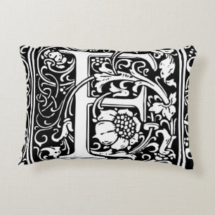 Letter F Medieval Monogram Art Nouveau Accent Pillow