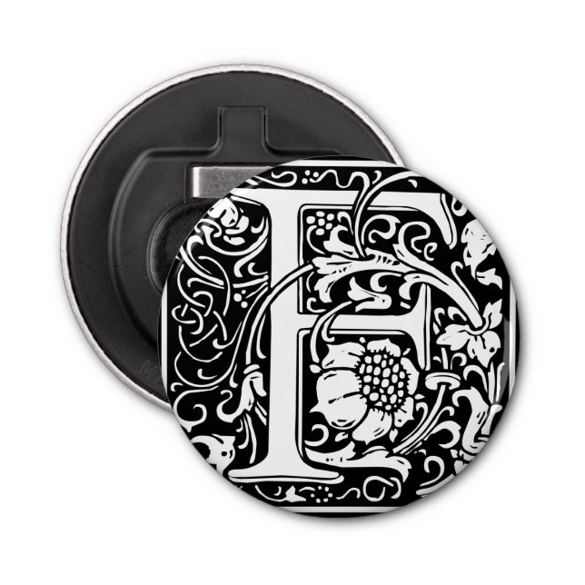 Letter F Medieval Monogram Art Nouveau Bottle Opener (Front)