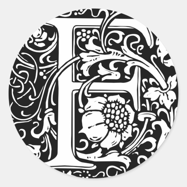 Letter F Medieval Monogram Art Nouveau Classic Round Sticker (Front)