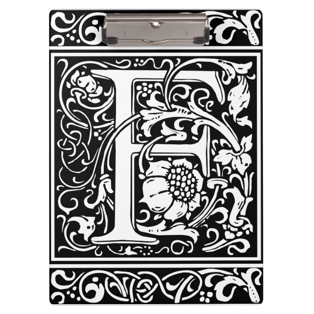Letter F Medieval Monogram Art Nouveau Clipboard (Front)