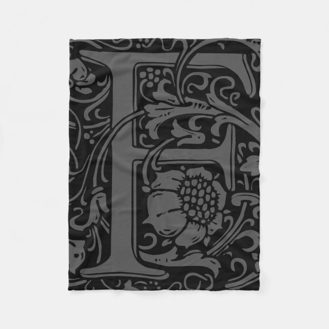 Letter F Medieval Monogram Art Nouveau Fleece Blanket (Front)