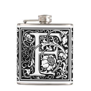 Letter F Medieval Monogram Art Nouveau Hip Flask