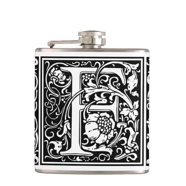 Letter F Medieval Monogram Art Nouveau Hip Flask (Front)