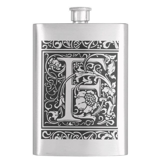 Letter F Medieval Monogram Art Nouveau Hip Flask (Front)