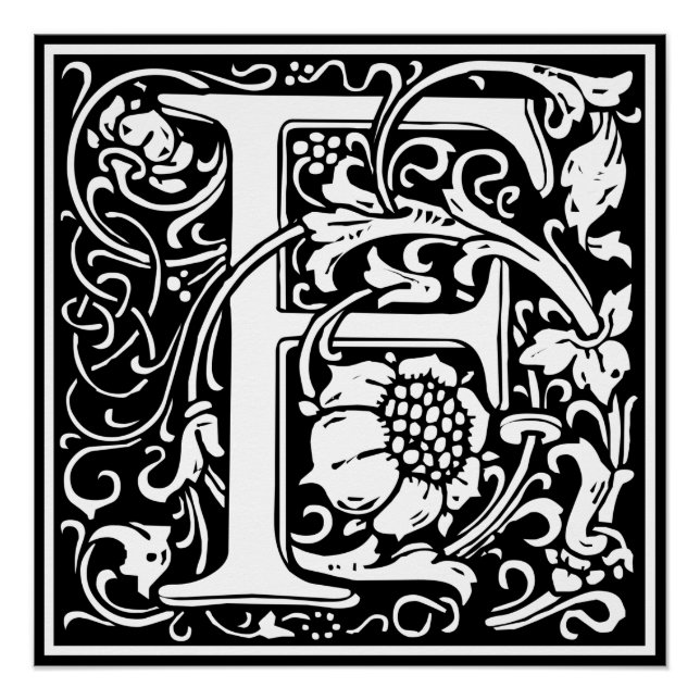 Letter F Medieval Monogram Art Nouveau Poster (Front)