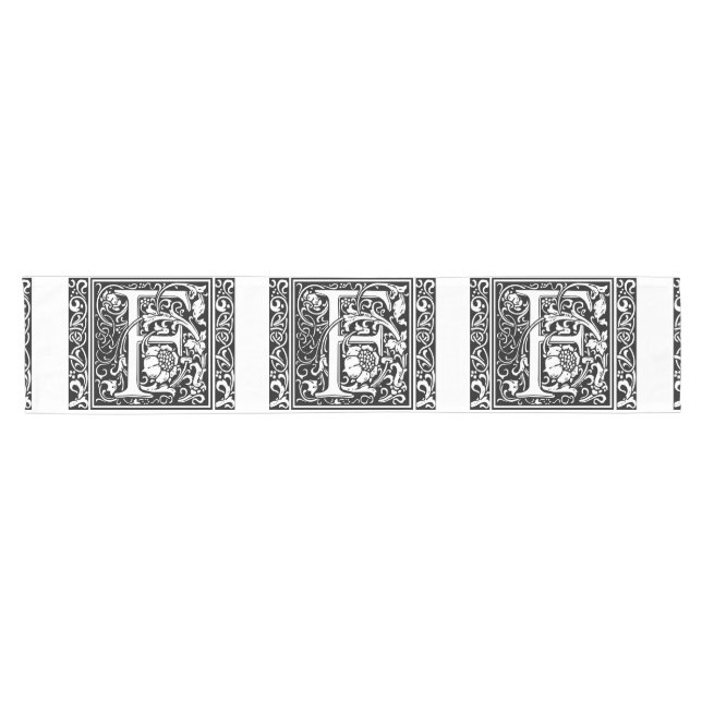 Letter F Medieval Monogram Art Nouveau Short Table Runner (Horizontal)
